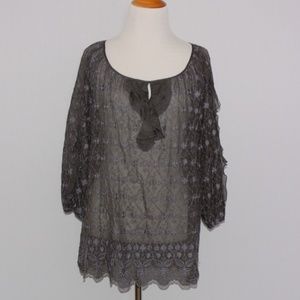Johnny Was For Love and Liberty Gray Sheer Top